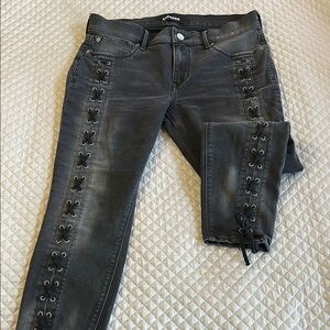 Express Black Skinny Jeans with Edgy  Accents